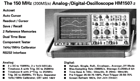 Dual oscilloscope 150 MHz Oscilloscope Hameg hm1507 Analogique Digital Scope 2ch 